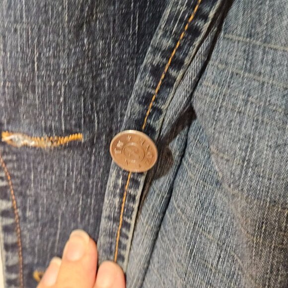 Womans distressed utility military style double breasted button up cotton denim - Picture 9 of 12